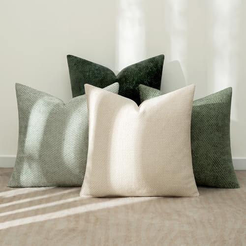 Soft Decorative Chenille Pillow Covers Green 18x18 Pack of 4 (18" x 18" (Pack of 4) / Neutral Green)