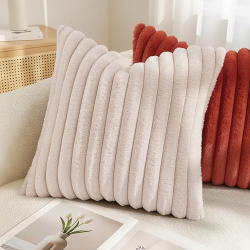 Fall Faux Fur Throw Pillow Covers 16x16 Set of 2 Beige (Beige / 16" x 16" (Pack of 2))