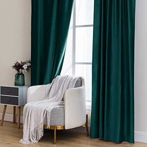 Velvet Blackout Curtains 52x90 inches 2 Panels Emerald Green (Teal Green / 52"W x 90"L (Pack of 2))