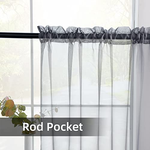 Solid Sheer Rod Pocket Curtain Voile Draperies 2 Panels White Beige Black Grey Coffee 52 Inch Width 84 Inch Long 1 Pair for Kitchen Bedroom Children Living Room Yard (Grey / 52"W x 84"L (Pack of 2))