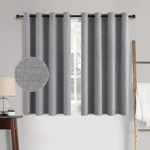 100% Blackout Linen Curtains for Bedroom 52x63 Inches Grey (Grey / 52"W x 63"L (Pack of 2))