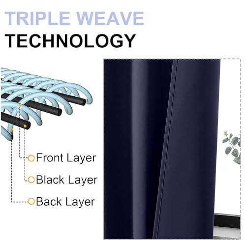 Ava Navy Blue Blackout Curtains for Bedroom 96 Inches Long 2 Panels (Navy Blue / 50"W x 96"L (Pack of 2))