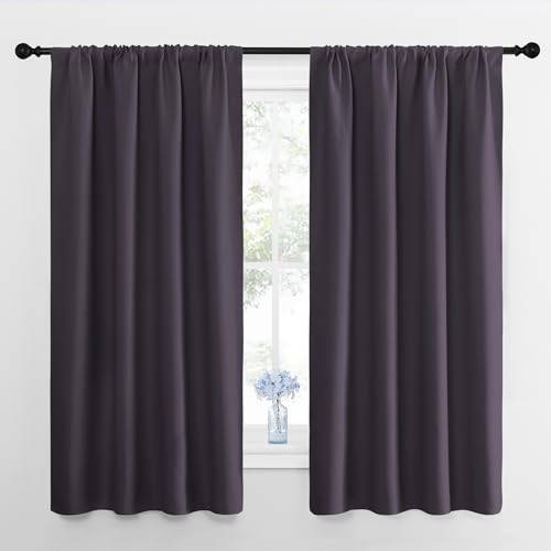 Bedroom Curtains Blackout Draperies (Greyish Purple / 34"W x 63"L (Pack of 2))