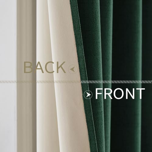 100% Blackout Linen Curtains for Bedroom 52x90 Inches Emerald Green (Emerald Green / 52"W x 90"L (Pack of 2))
