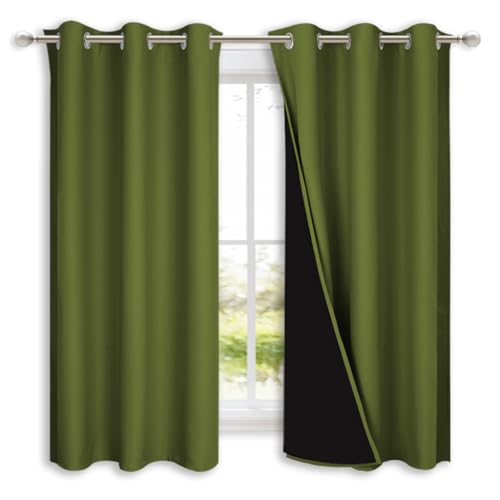 100% Blackout Curtains 54" Long (Olive Green / 42"W x 54"L (Pack of 2))