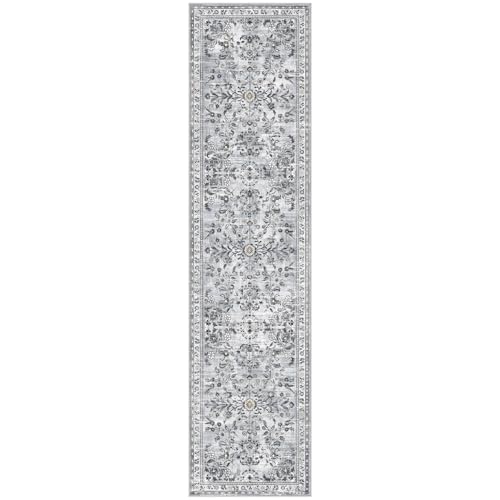 2x8 Washable Hallway Runner Rug Non Slip Floral Carpet (Grey / 2' x 8')
