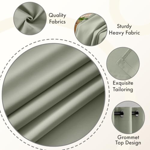 Sage Green Blackout Bedroom Curtains Drapes 96 Inch Long 52"x96" (Sage Green / 52"W x 96"L (Pack of 2))