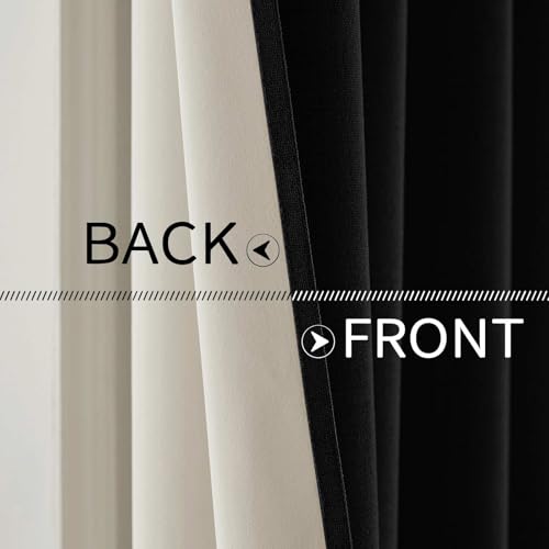 100% Blackout Linen Curtains for Bedroom 52x72 Inches Black (Black / 52"W x 72"L (Pack of 2))