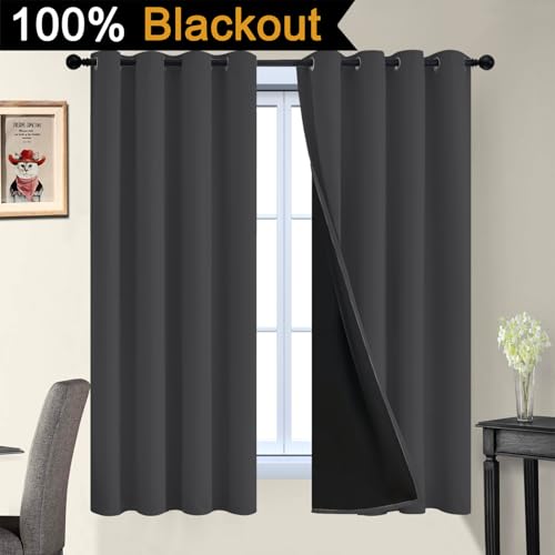 Charcoal Grey 100% Blackout Curtains 63 Inches Long 52" Wide 2 PCS (52"W x 63"L (Pack of 2) / Charcoal Grey)