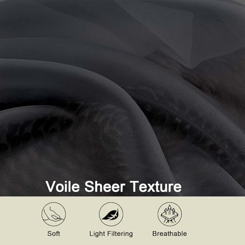 Sheer Black Curtains for Bedroom Living Room 90 Inches Long 2 Panels Set (Black / 42"W x 90"L (Pack of 2))