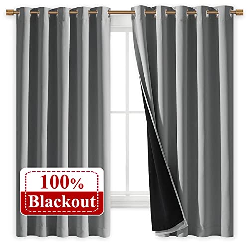 100% Blackout Curtains with Black Liners (Silver Grey / 70"W x 63"L (Pack of 2))