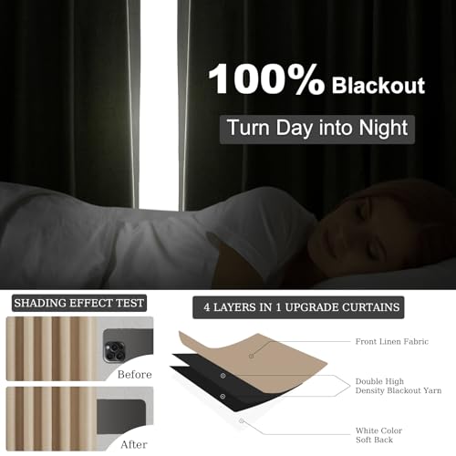 Blackout Large Curtains for Living Room 108 Inch Long (Tan / 52"W x 108"L (Pack of 2))