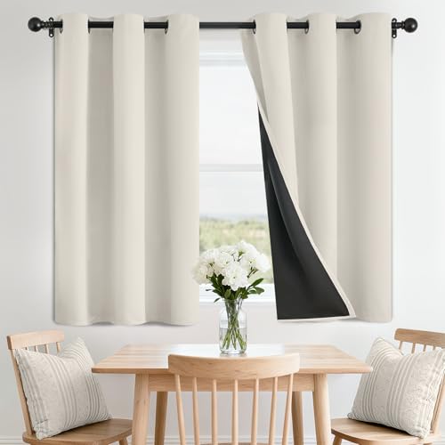 Cream 100% Blackout Curtains Room Darkening Living Room 36 Inch (Cream / 42"W x 36"L (Pack of 2))