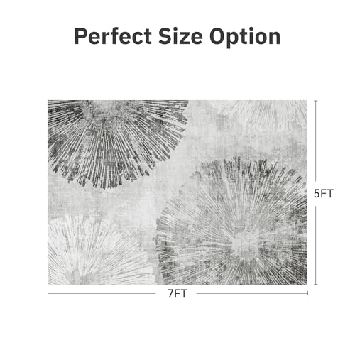 5x7 Area Rugs for Living Room (Flower-grey / 5' x 7')