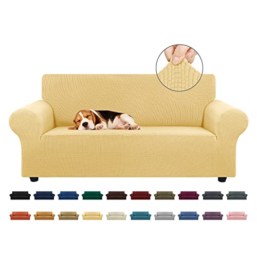 Stretch Loveseat Couch Cover (Champagne / Medium)