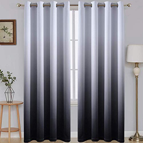 Ombre Gradient Black White to Gray Curtains for Bedroom (52"W x 84"L (Pack of 2) / Black and White)