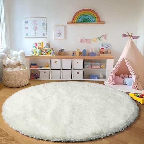Cream White Round Rugs 7ft for Living Room (Cream White / 7' (Round))