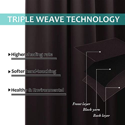 100% Blackout Window Curtain Panels (Brown / 62"W x 72"L (Pack of 2))