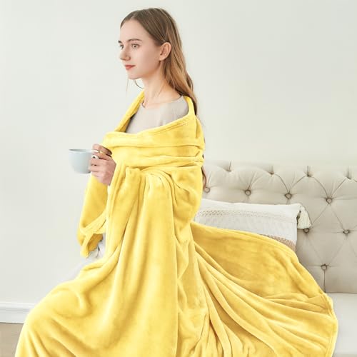 Fleece Blanket Soft Plush Throw for Couch Light Yellow 50"x60" (Light Yellow / Throw(50"x60"))