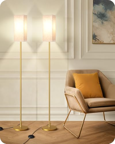2Pack Floor Lamp (2Pack Beige + Gold)