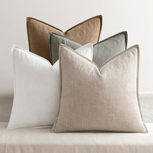 Neutral Boho Linen Decorative Pillow Covers 24x24 Inch Pack of 4 (24" x 24" (Pack of 4) / Neutral)