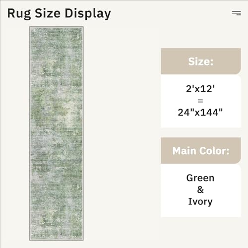 Abstract Runner Rug 2x12 Hallway Kitchen Runners Green (Green/Ivory / 2' x 12' (Runner))