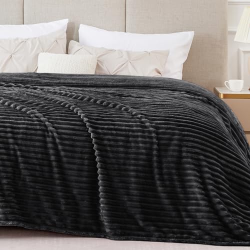 3D Ribbed Jacquard Black Blankets Queen Size for Bed (Black / Queen(90"x90"))