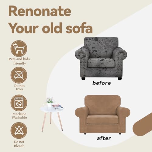 Velvet Stretch 2 Pieces Chair Sofa Slipcovers Washable (Small / Camel)