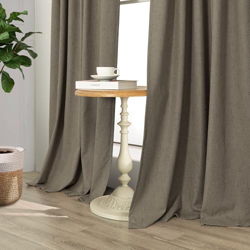 Brown Room Darkening Curtains 96 Inch Long for Living Room Dining Back Tab Linen Blackout Drapes Rustic Neutral Energy Efficient Black Out Window Curtain Panels for Bedroom Home Office Earth Cottage (Brown / 52"W x 96"L (Pack of 2))