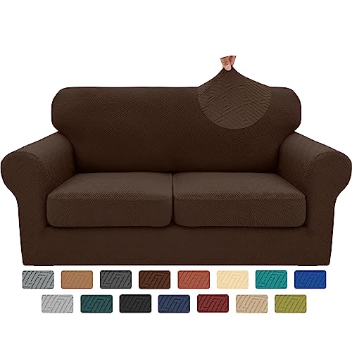3 Piece Stretch Loveseat Sofa Cover (55"-69"(2 Cushions) / Coffee)