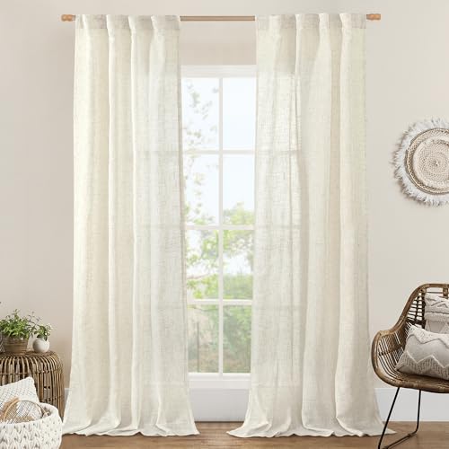 Semi Sheer Linen Curtains 90 Inch Length (Natural / 34"W x 90"L (Pack of 2))