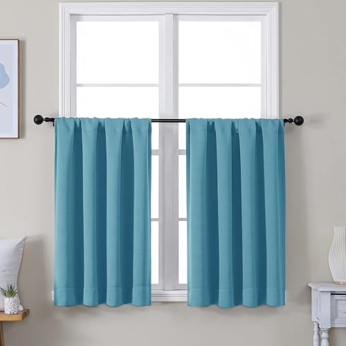 Ava Turquoise Short 36 Inches Blackout Curtain 2 Panels Set (Turquoise / 40"W x 36"L (Pack of 2))