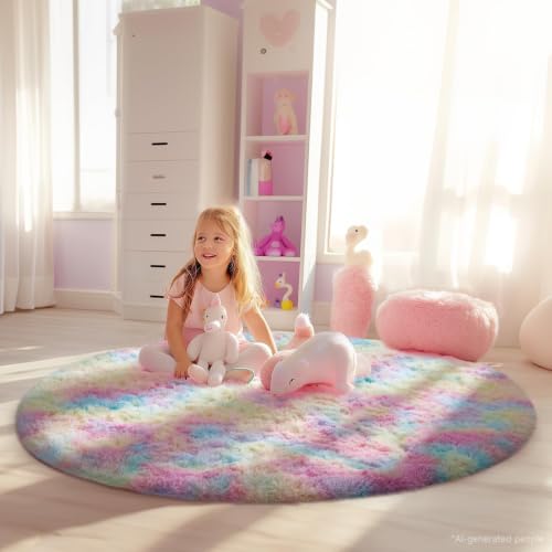 Round Rugs 4Ft Rainbow Circle Area Rug (Rainbow / 4' (Round))