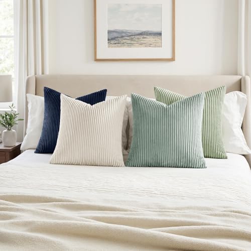 Soft Corduroy Decorative Throw Pillow Covers Muted Teal 18x18 (18" x 18" (Pack of 4) / Muted Teal)
