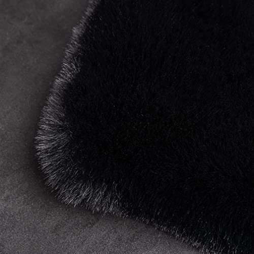 Ultra Soft Faux Rabbit Fur Rug (Black / 2' x 8' (Rectangular))