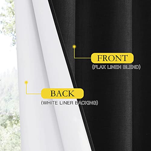 Vintage Open Linen Weave Flax Thermal Curtains (34"W x 48"L (Pack of 2) / Black)