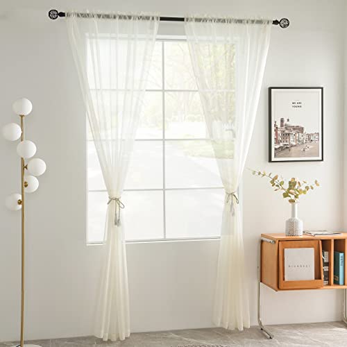 Solid Sheer Rod Pocket Curtain Voile Draperies 2 Panels White Beige Black Grey Coffee 52 Inch Width 84 Inch Long 1 Pair for Kitchen Bedroom Children Living Room Yard (Ivory / 52"W x 84"L (Pack of 2))