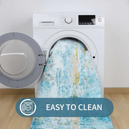 2x6 Teal Blue Rug Runners for Hallways Kitchen Runner Rug Non Slip Washable Long Runner Rugs with Rubber Backing Soft Abstract Carpet Runner for Bedroom (Teal Blue / 2' x 6' (Runner))