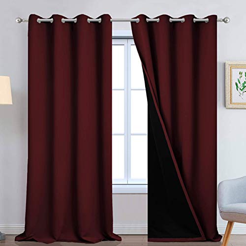Burgundy Red Blackout Curtains 108 Inches Long for Bedroom 52" Wide (52"W x 108"L (Pack of 2) / Burgundy Red)