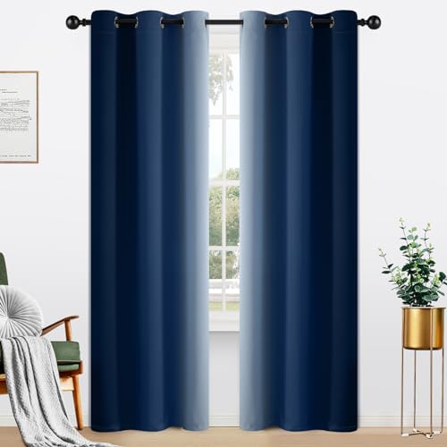 Ombre Curtains Blue and Greyish White for Living Room (42"W x 84"L (Pack of 2) / Blue)