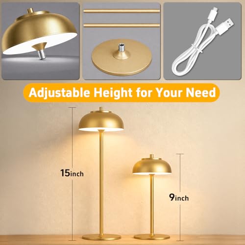 Cordless Table Lamps (Gold-Set of 2)