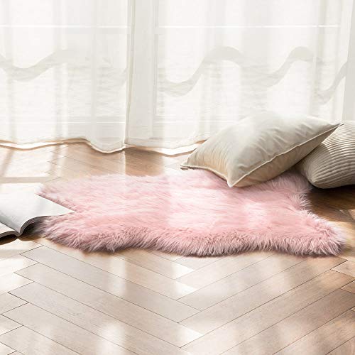 Fluffy Area Rug 2x3 ft Faux Fur Sheepskin Rug for Bedroom Pink (2' x 3' (Sheepskin) / Pink)