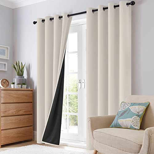 Cream 100% Blackout Curtains Room Darkening Living Room 63 Inch (Cream / 62"W x 63"L (Pack of 2))