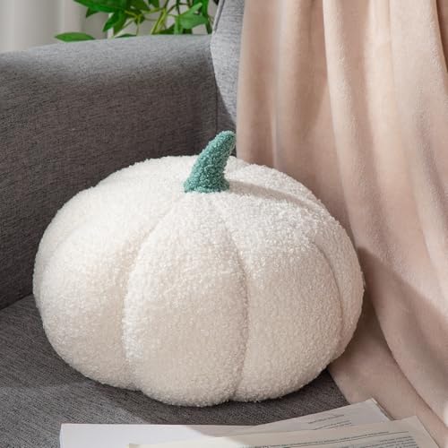 1 Pcs 3D Pumpkin Pillow Fall Decor Halloween Cushions (White)