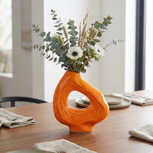 Ceramic Flower Vase (Orange / 9 inch)