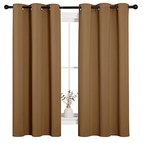 Sleek Blackout Curtains 63 inches Length for Small Windows (Gold Brown / 42"W x 63"L (Pack of 2))