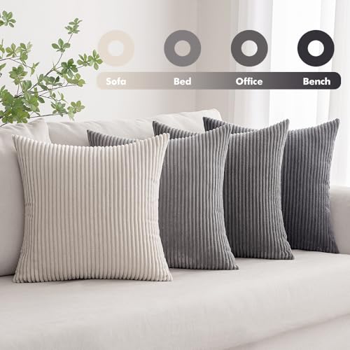 Soft Corduroy Decorative Throw Pillow Covers Neutral Grey 18x18 (18" x 18" (Pack of 4) / Neutral Grey)