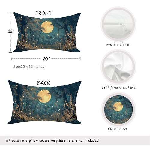 Rustic William Morris Style Night Moon Forest Decor Pillow Covers 20x12 Set of 2 (Forest-black and Gold 31 / 20" x 12" (Pack of 1))