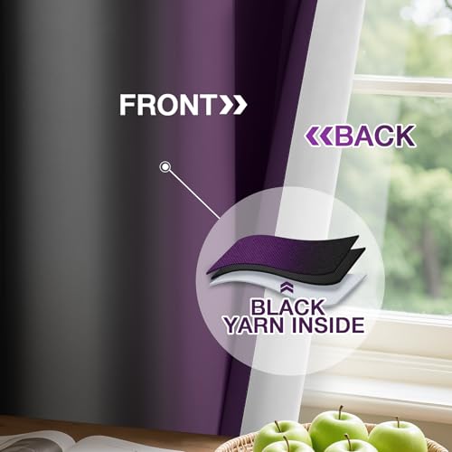 Blackout Ombre Purple and Black Curtains for Bedroom (52"W x 54"L (Pack of 2) / Purple and Black)