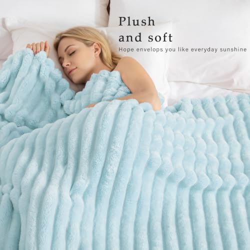 Striped Fleece Throw Blanket for Couch (Light Blue / Throw ( 50x60 IN ))